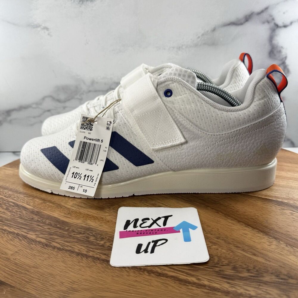 Men’s 10.5-Adidas Powerlift 5 Weightlifting Shoes White/Blue NEW W DEFECT